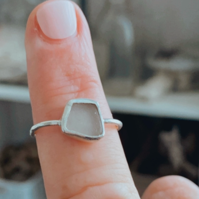 sterling silver clear sea glass ring minimal style