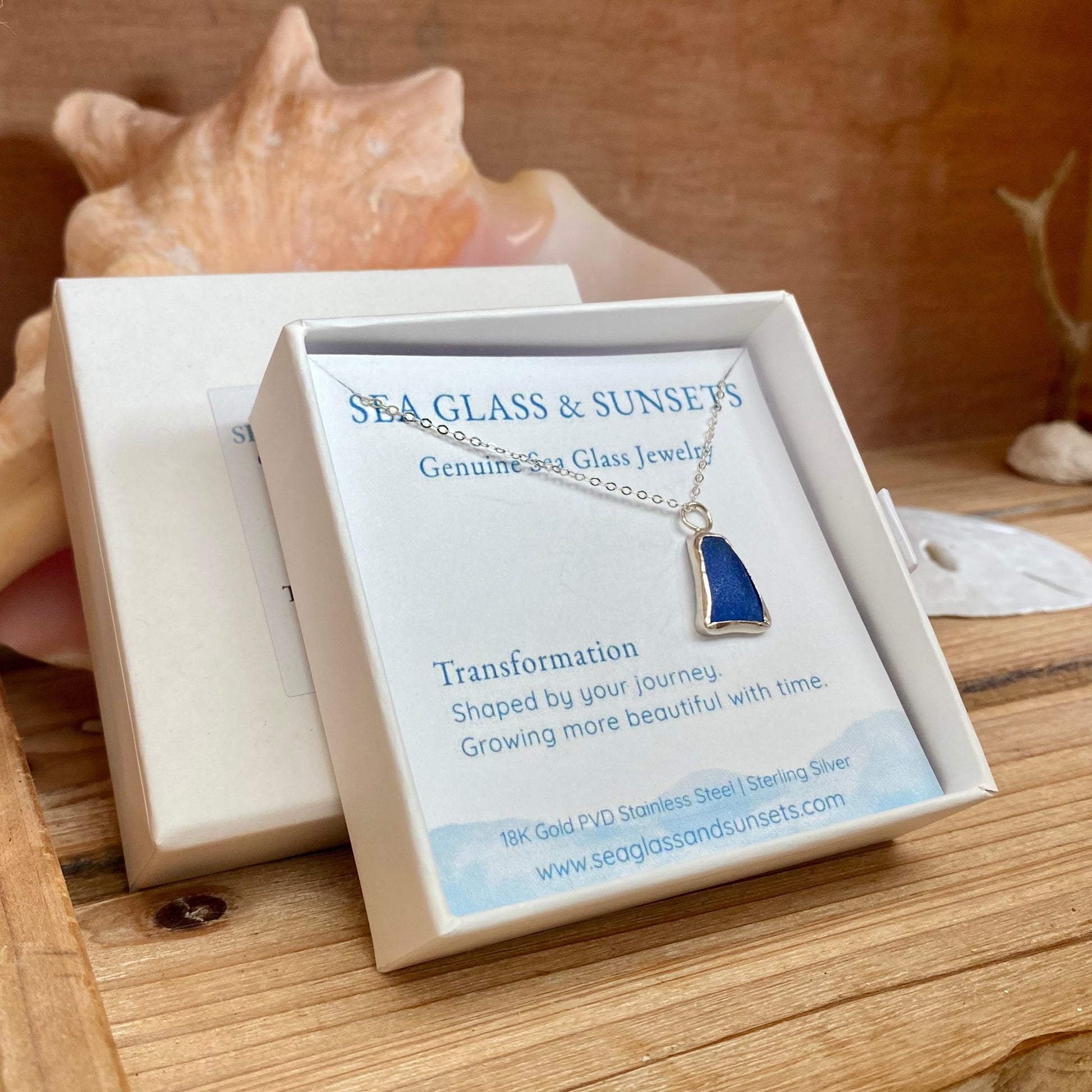 cobalt blue open bezel sea glass necklace