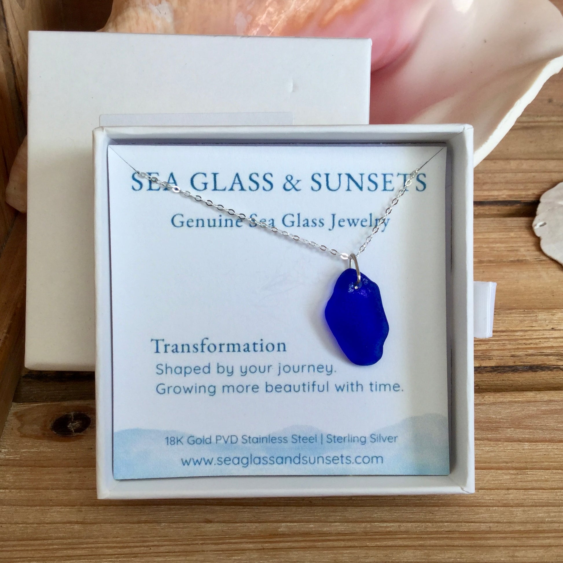 cobalt blue sea glass organic shape necklace