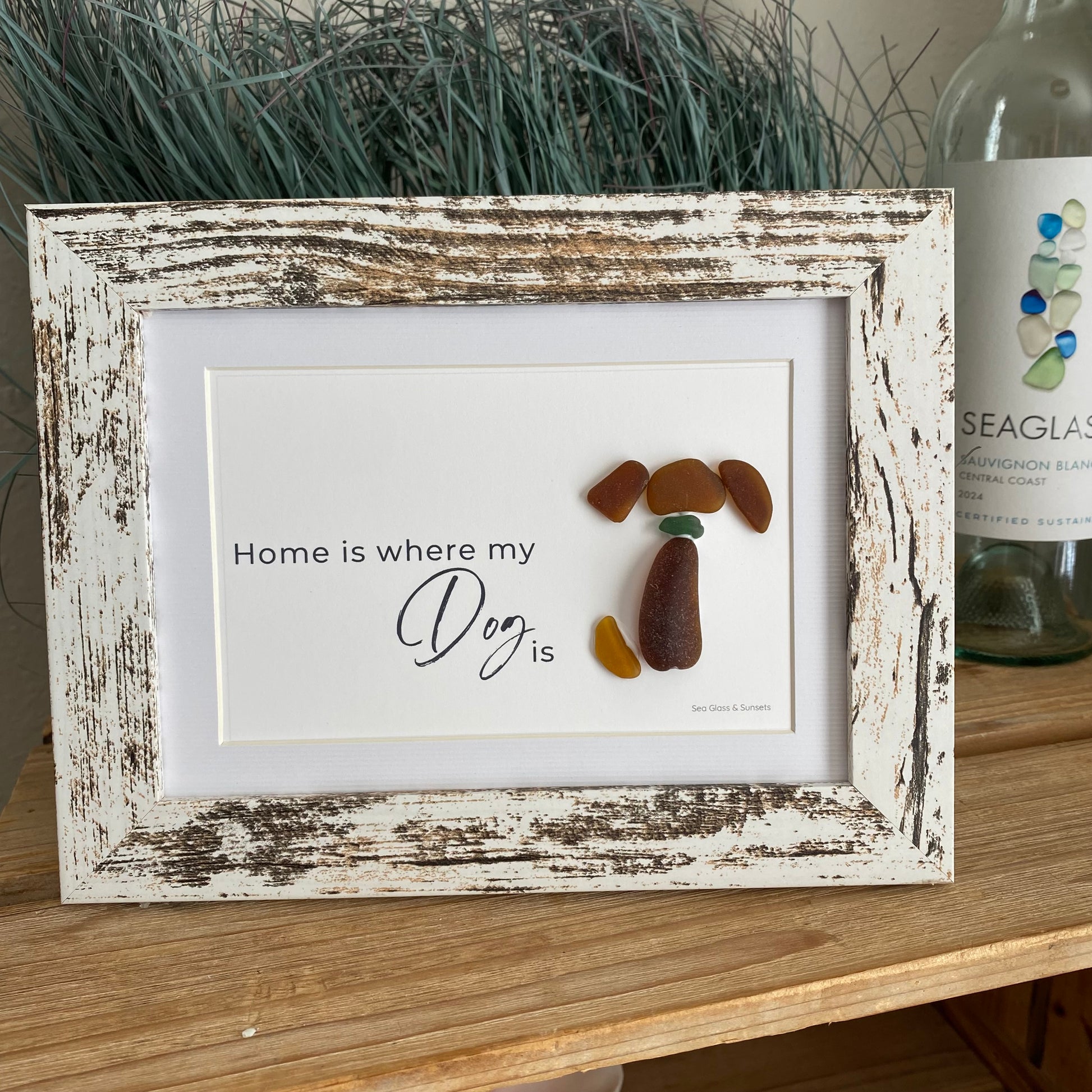 framed dog sea glass art Home is where my dog is