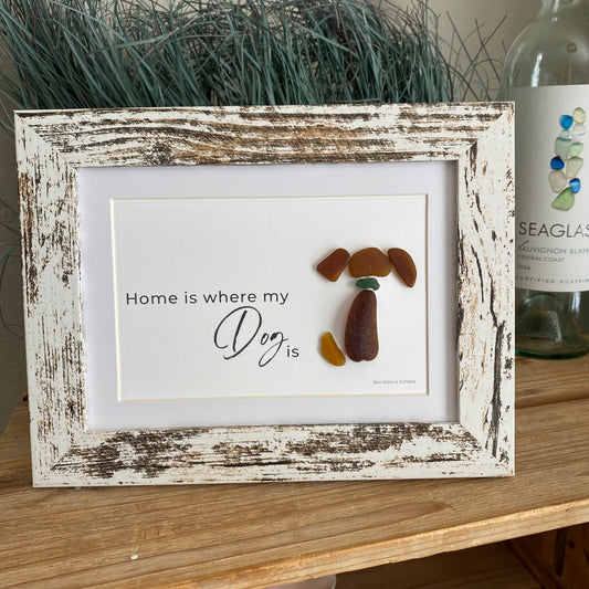 framed dog sea glass art Home is where my dog is