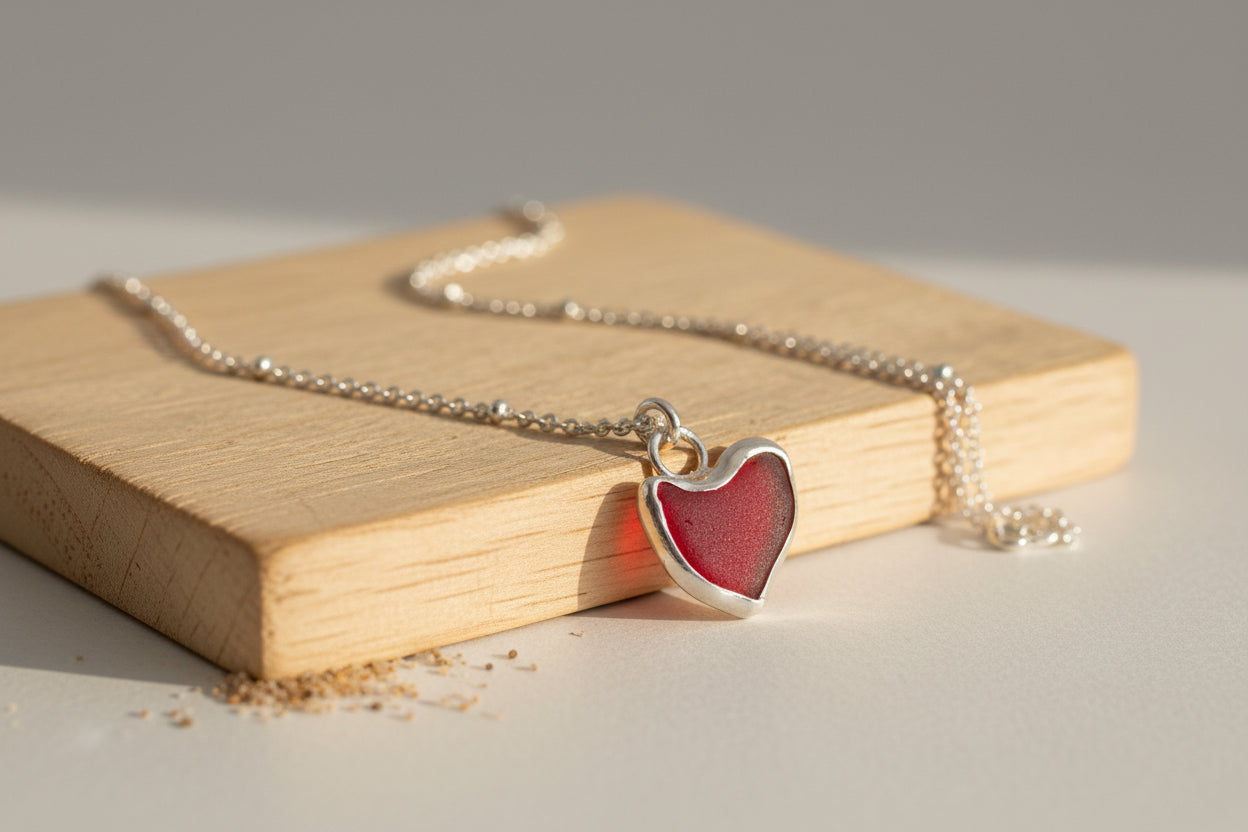 genuine red sea glass necklace