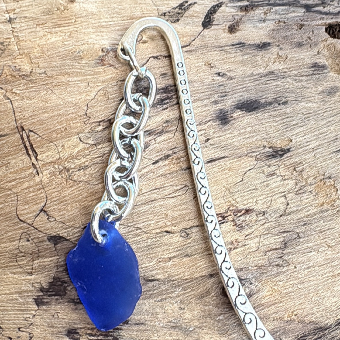 Authentic Cobalt Blue Sea Glass Bookmark – Handmade Ocean Tumbled Sea Glass, Book Lover Gift