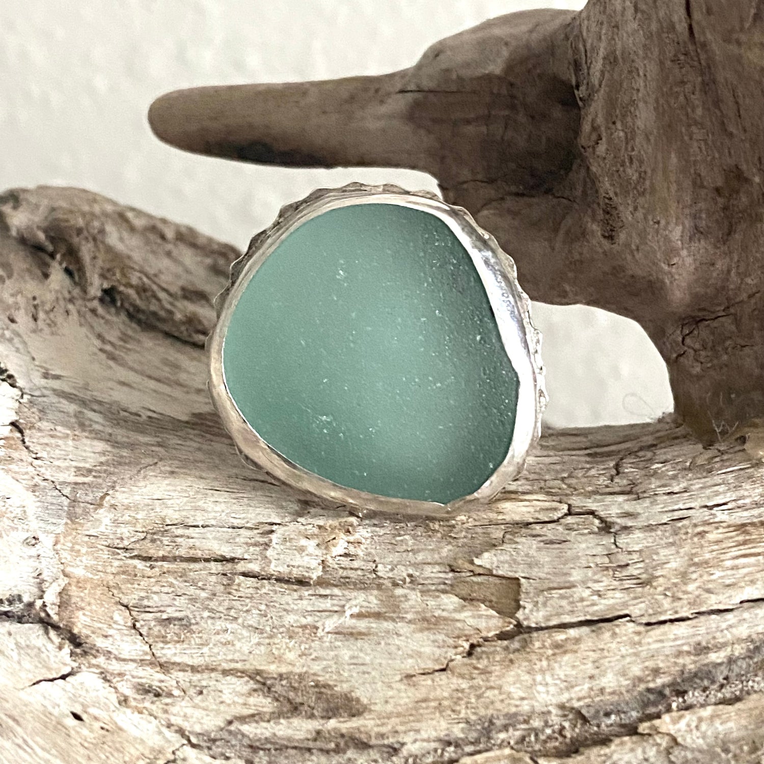 large statement ring with sea foam sea glass
