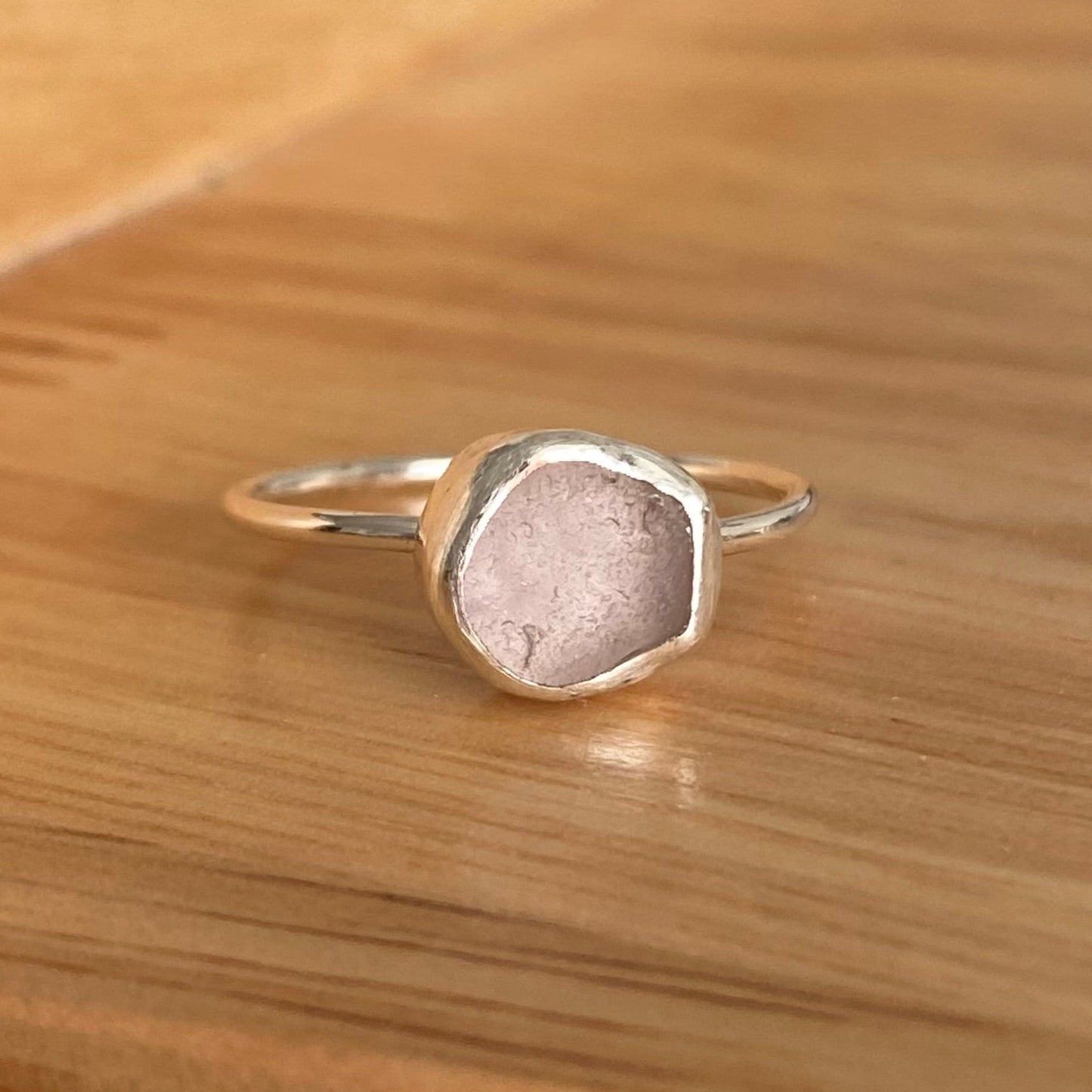 light purple sea glass ring