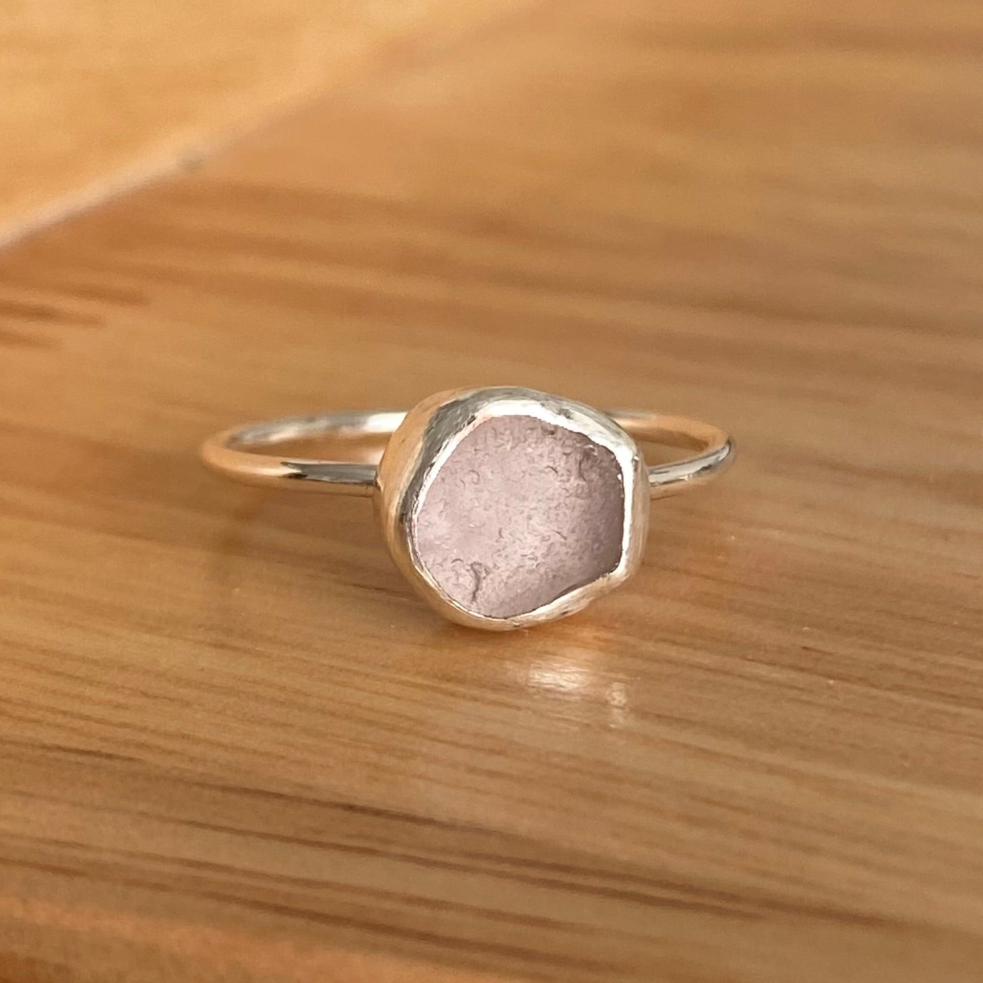 light purple sea glass ring