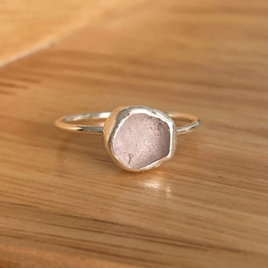 light purple sea glass ring
