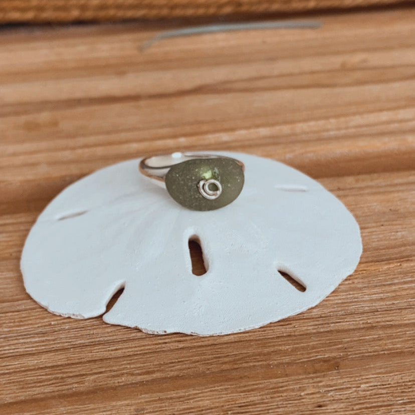 olive green sea glass ring