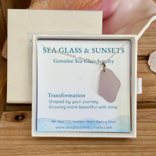 organically shaped purple sea glass necklace
