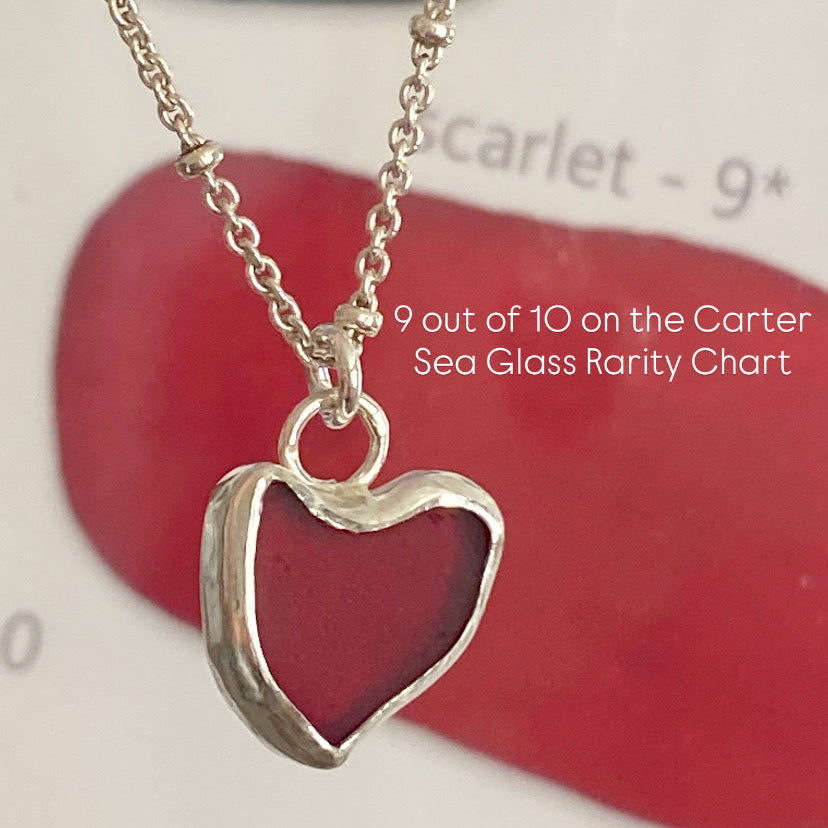 rare red sea glass heart necklace