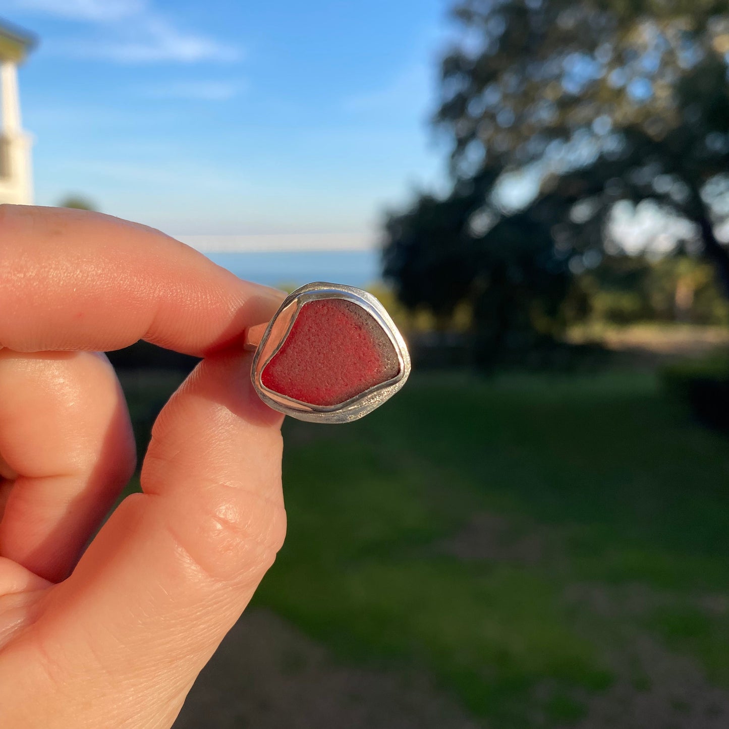 rare red sea glass ring