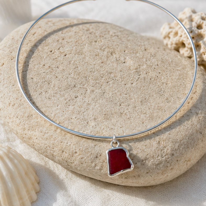 rare red sea glass collar necklace 