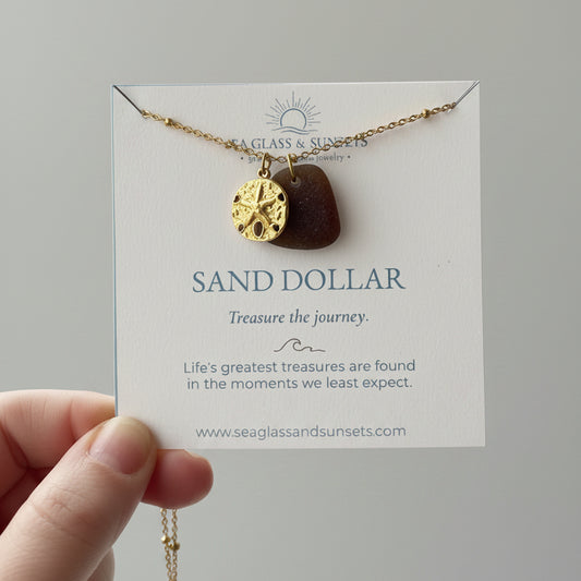 Sand dollar charm and brown sea glass necklace