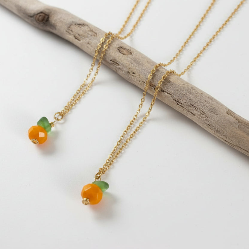 sea glass orange fruit necklace
