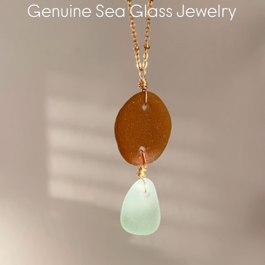 Brown & Sea Foam Sea Glass Necklace
