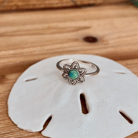 sterling silver mandala Genuine Turquoise ring