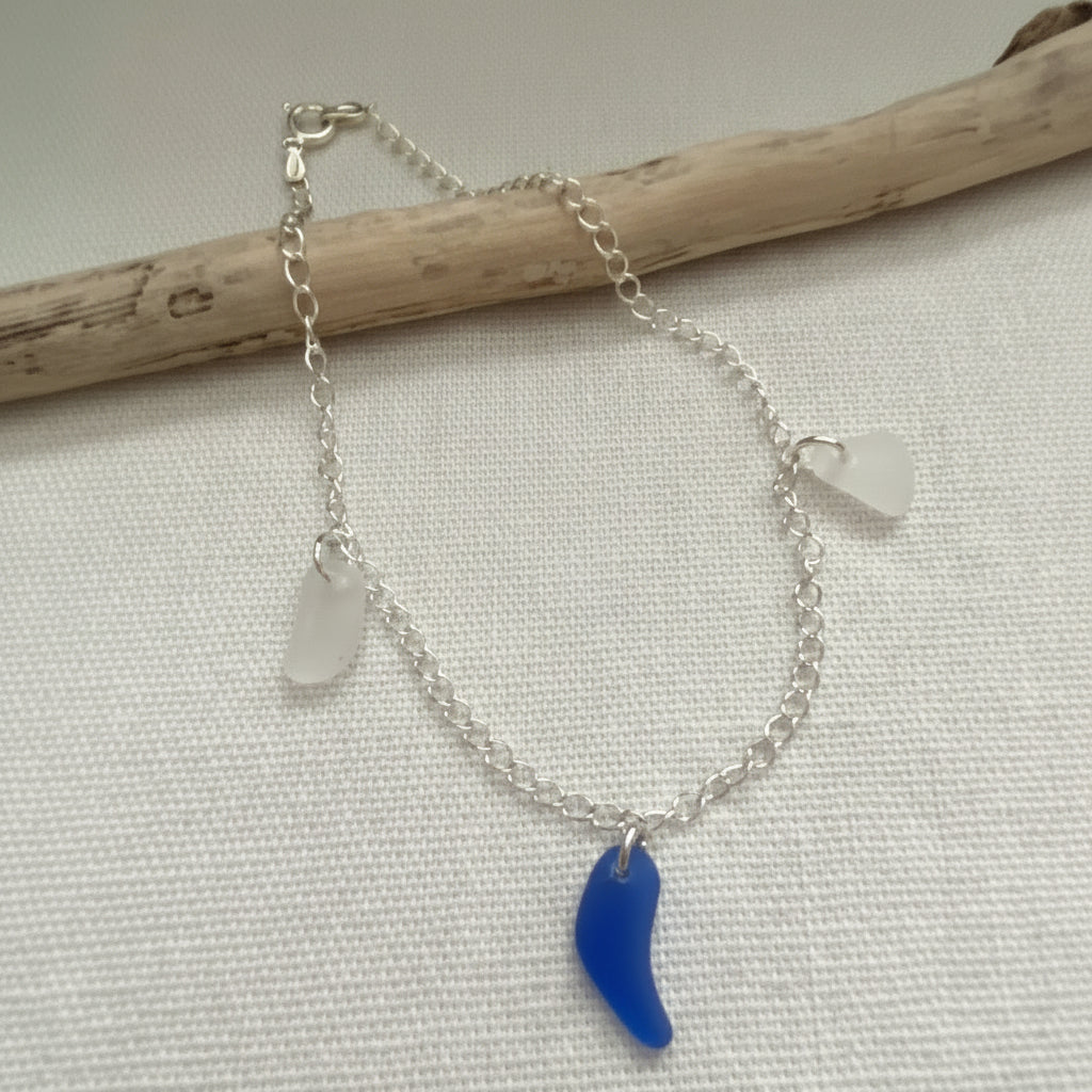 sterling silver sea glass ankle bracelet