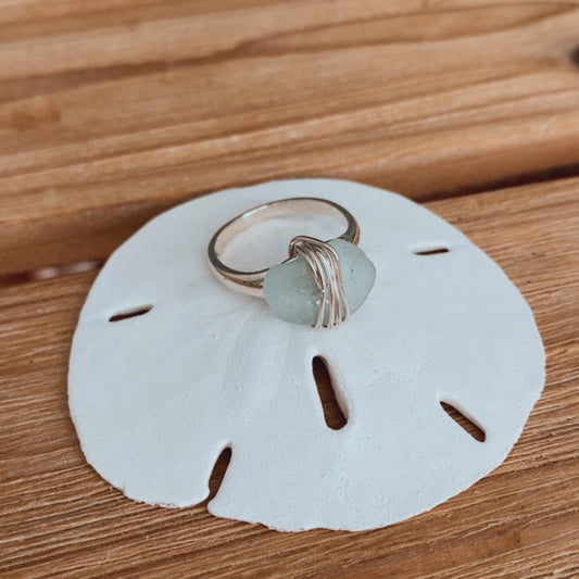 sterling silver wire wrapped sea glass ring