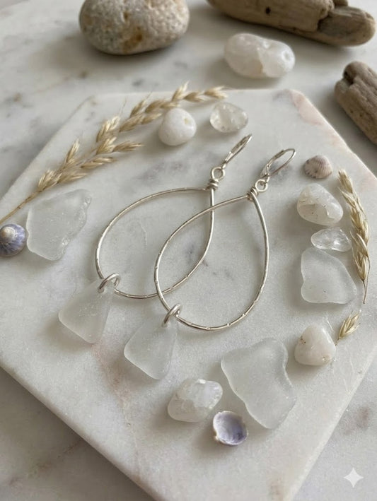 The Signature Sea Glass Teardrop Dangle Earrings Med. | Pre Order Sale